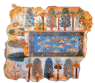 Илл. 14 - Водоём в огороде Небанум. Настенная фреска,  Египет, 1400 г. до н.э.  []