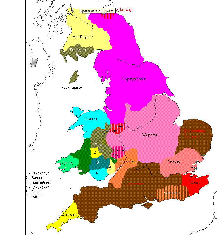 Семь королевств англосаксов карта