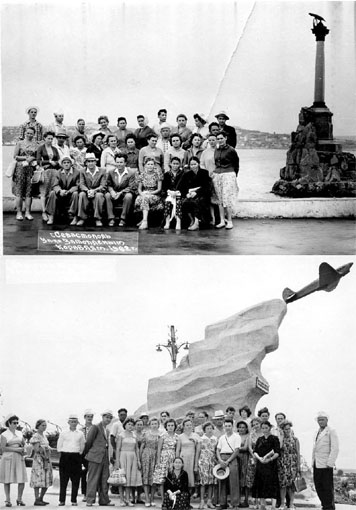 1962 г. Севастополь. Памятник затопленным кораблям. Я сзади слева.Сапун-гора. Я 4-й слева. []