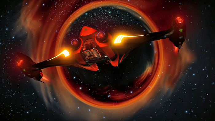 red spaceship at blackhole [Unknown]