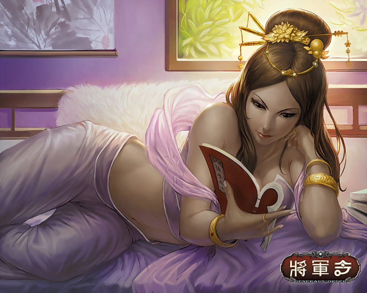Китайская девушка на кровати фэнтези
